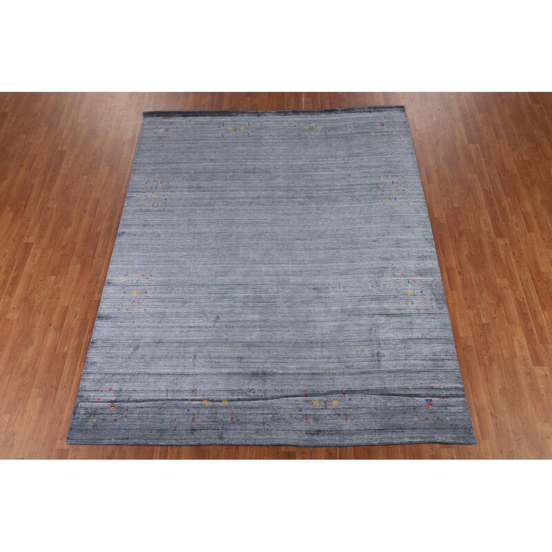 Tribal Blue Gabbeh Area Rug Handmade Silk Carpet - 7'11"x 9'8"