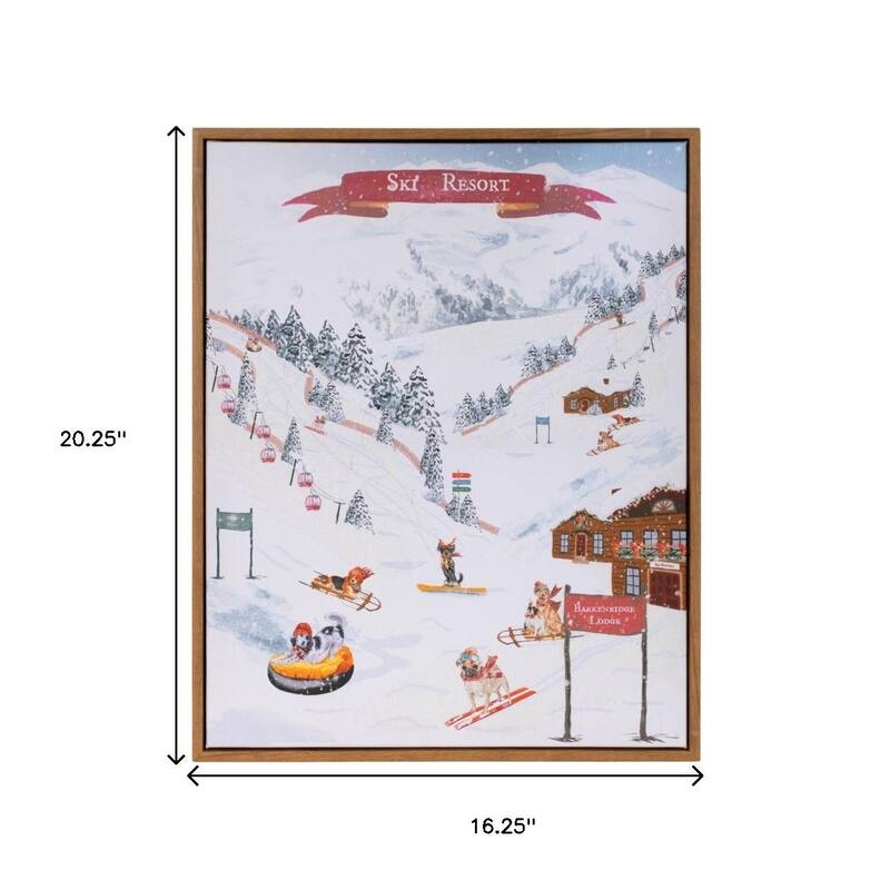 HomeRoots Dog Ski Resort Brown Framed Wall Art