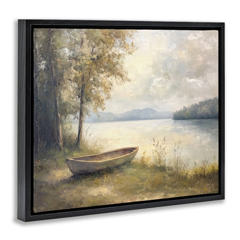 Stupell Boat at Lake's Edge Framed Floater Canvas Wall Art Design By Petal Prints Design