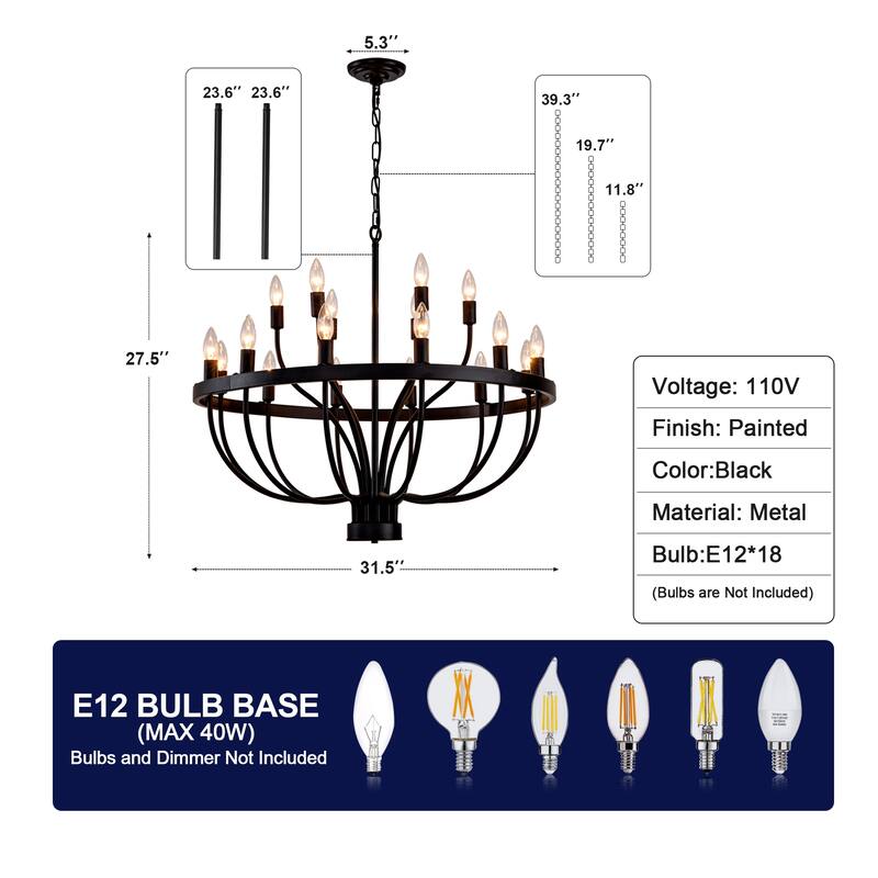 Industrial Chandelier Rustic Vintage 18-Lights Candle Style Chandeliers Light Fixture