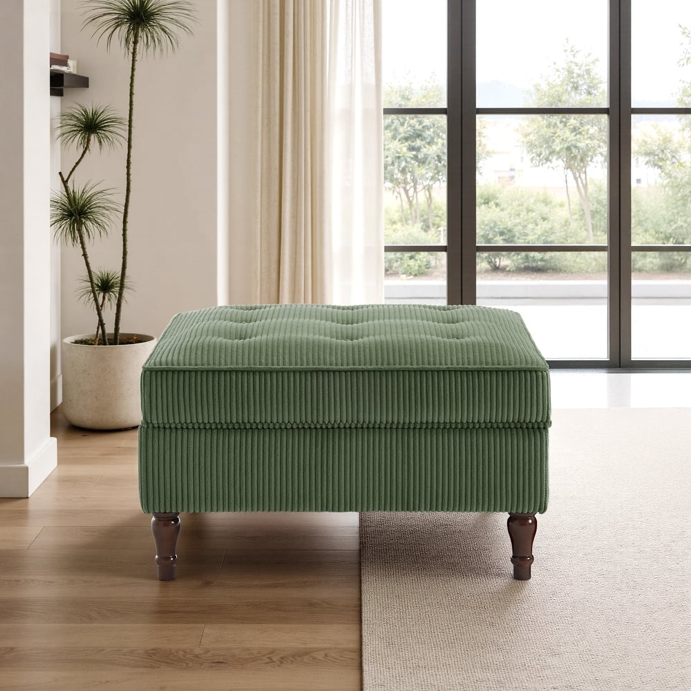 Modular Corduroy Tufted Storage Ottoman with Reversible Tabletop