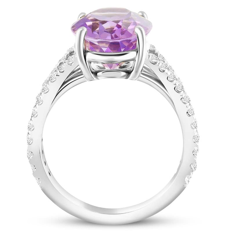 4 3/4Ct Amethyst Diamond Split Shank Engagement Ring White or Yellow Gold