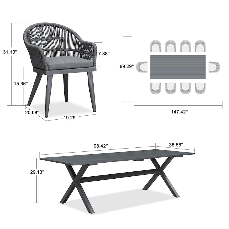 PURPLE LEAF Patio Dining Set with Outdoor Aluminium Dining Table and Woven Rattan Chairs