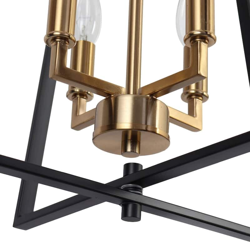 Modern 4-Light Geometric Chandelier Black Gold Pendant Lights for Dining Room - 14" W x 17.5" H