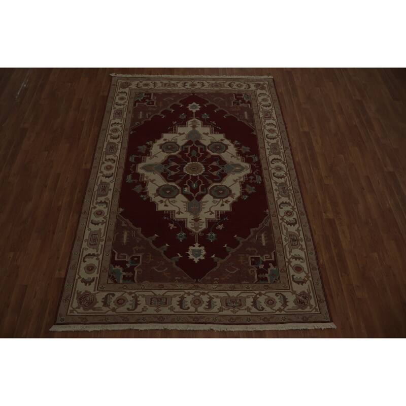 Hand Knotted Oriental 100% Wool Carpet Traditional Medallion Oranges & Rust Sumak Area Rug - 8' 9'' X 5' 11''