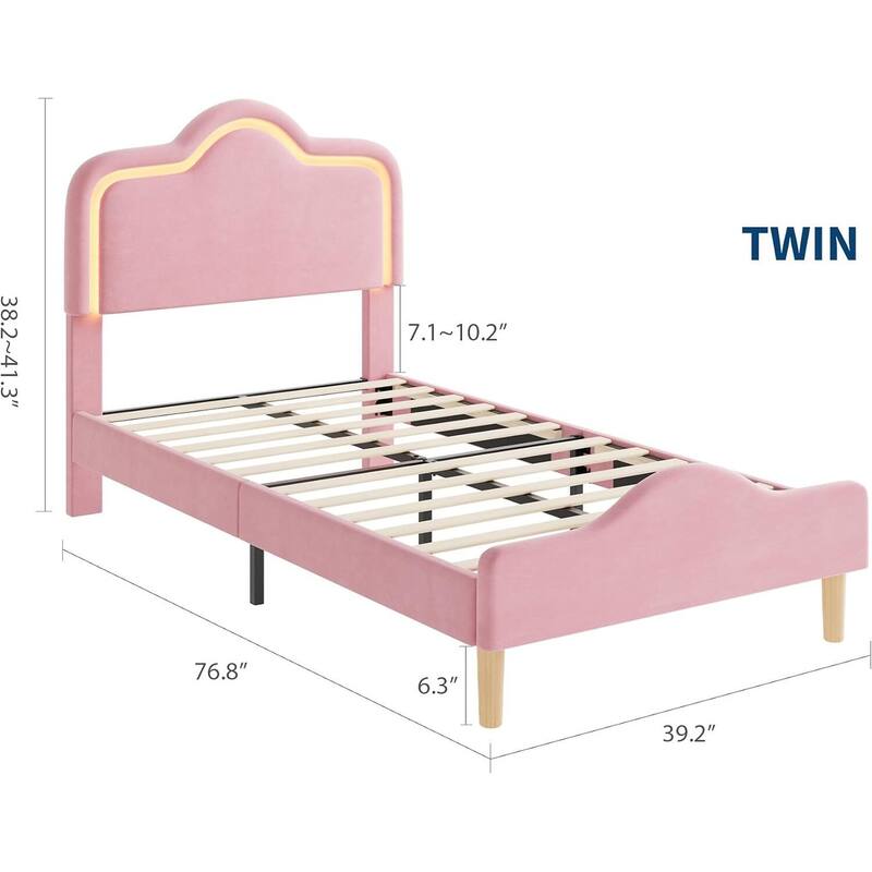 Bed Frame, Adjustable LED Headboard and Footboard