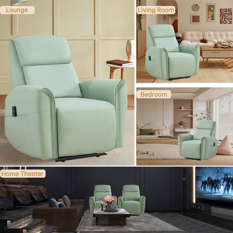 Oversized Faux Leather Massage Power Recliner with Two Pockets Set of 2