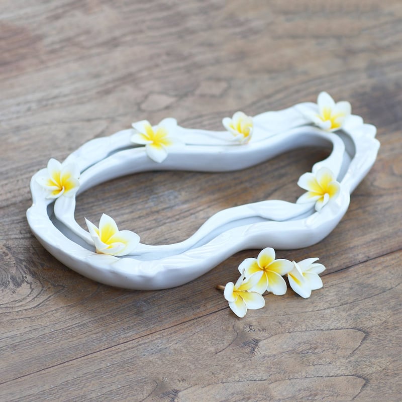 NOVICA Living Flow in White, Ceramic blossom vase