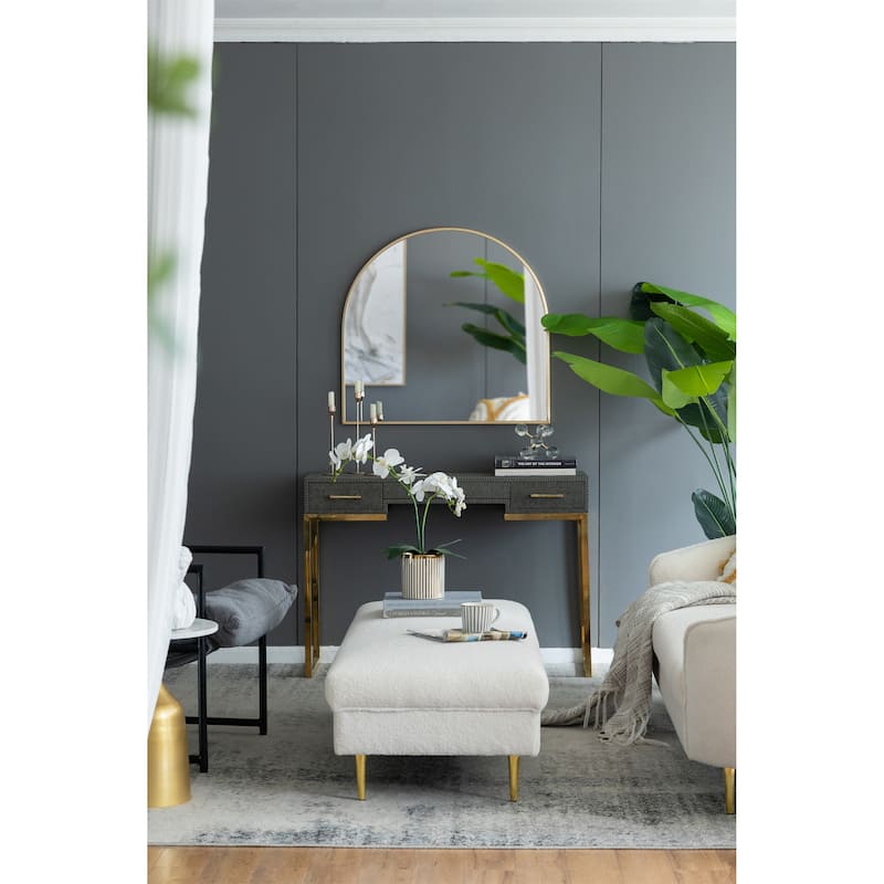 33" x 31" Arched Decorative Accent Mirror with Iron Gold Frame - Gold