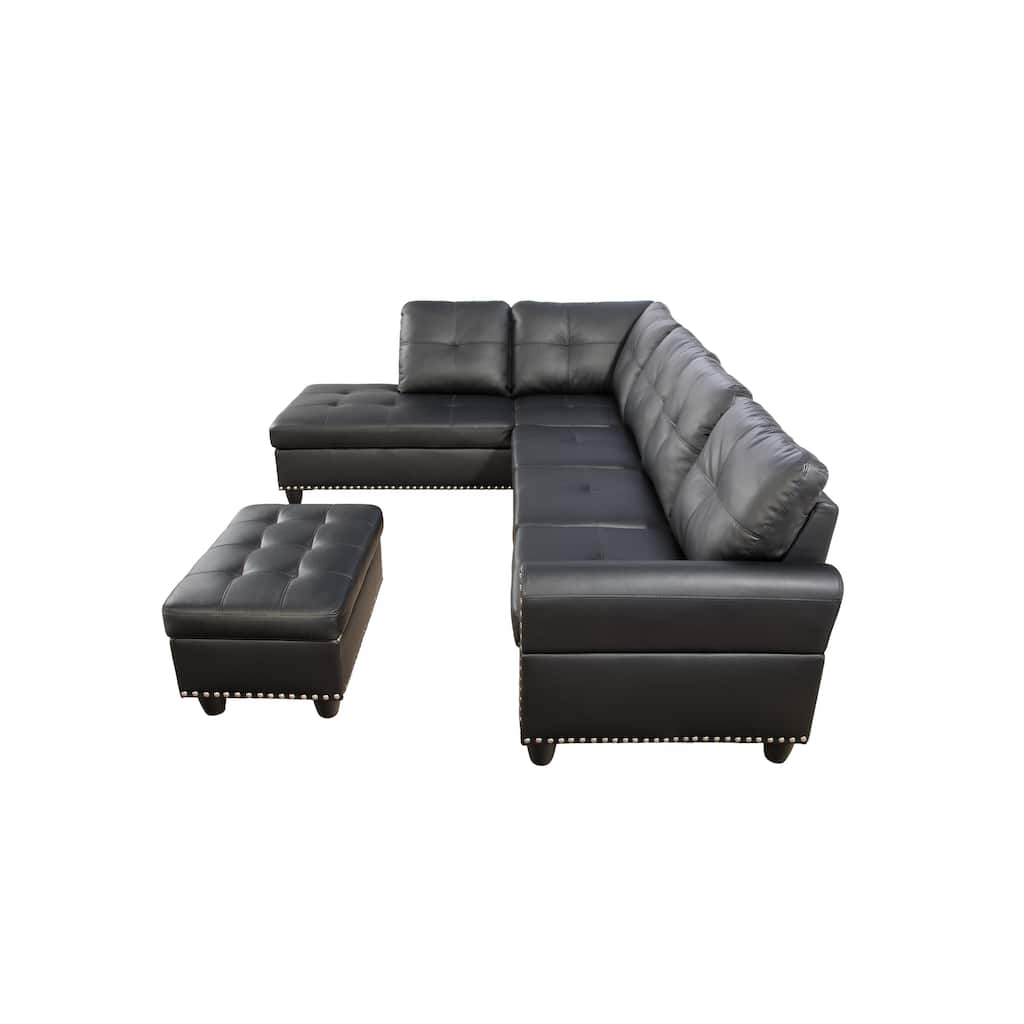 Irine Faux Leather Sectional Sofa with Ottoman - 98"W x 71"D x 33"H