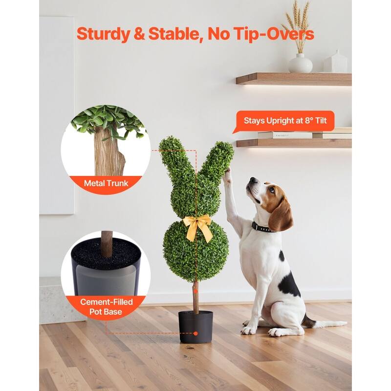 Set of 2 Artificial Topiary Trees 36" Faux Green Plants with PE Leaves & Iron Trunks, Weather-Resistant Decorative Greenery