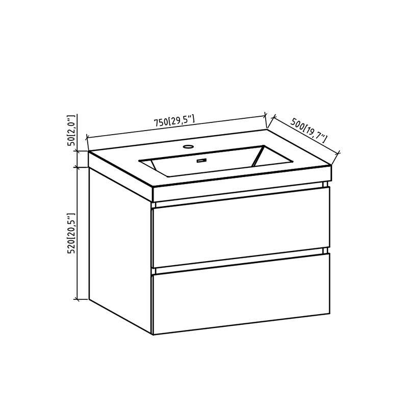 ABRUZZO 30" Floating Single Bathroom Vanity Wall-Mounted with Integrated Resin Top Basin 2 Soft Close Drawers Full Assembly