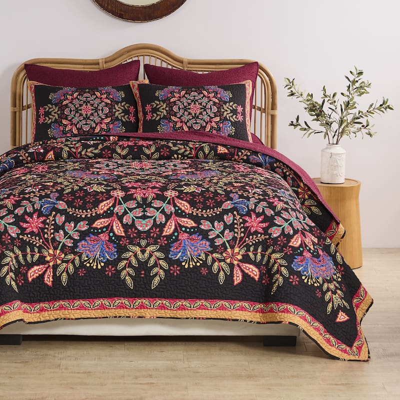 Jessa Bohemian Botanical Reversible Quilt and Pillow Sham Set