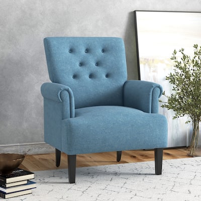 Fabric Accent Chair with Solid Wood Legs for Bedroom