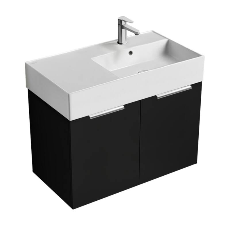 Nameeks Derin-3217-W-C-R Derin 32" Wall Mounted Single Basin Vanity - Matte Black / Chrome - Anthracite Finish