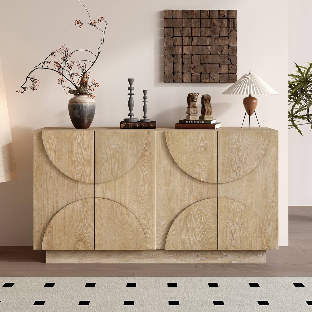 56.3''W 4-Door Large Storage Sideboard with Adjustable Shelves Semi-Circular Handles - N/A