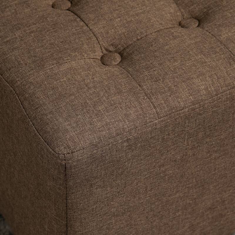 HOMCOM Tufted Ottoman Linen-Touch Fabric Upholstered Footrest Stool with Anti-Slip Pads