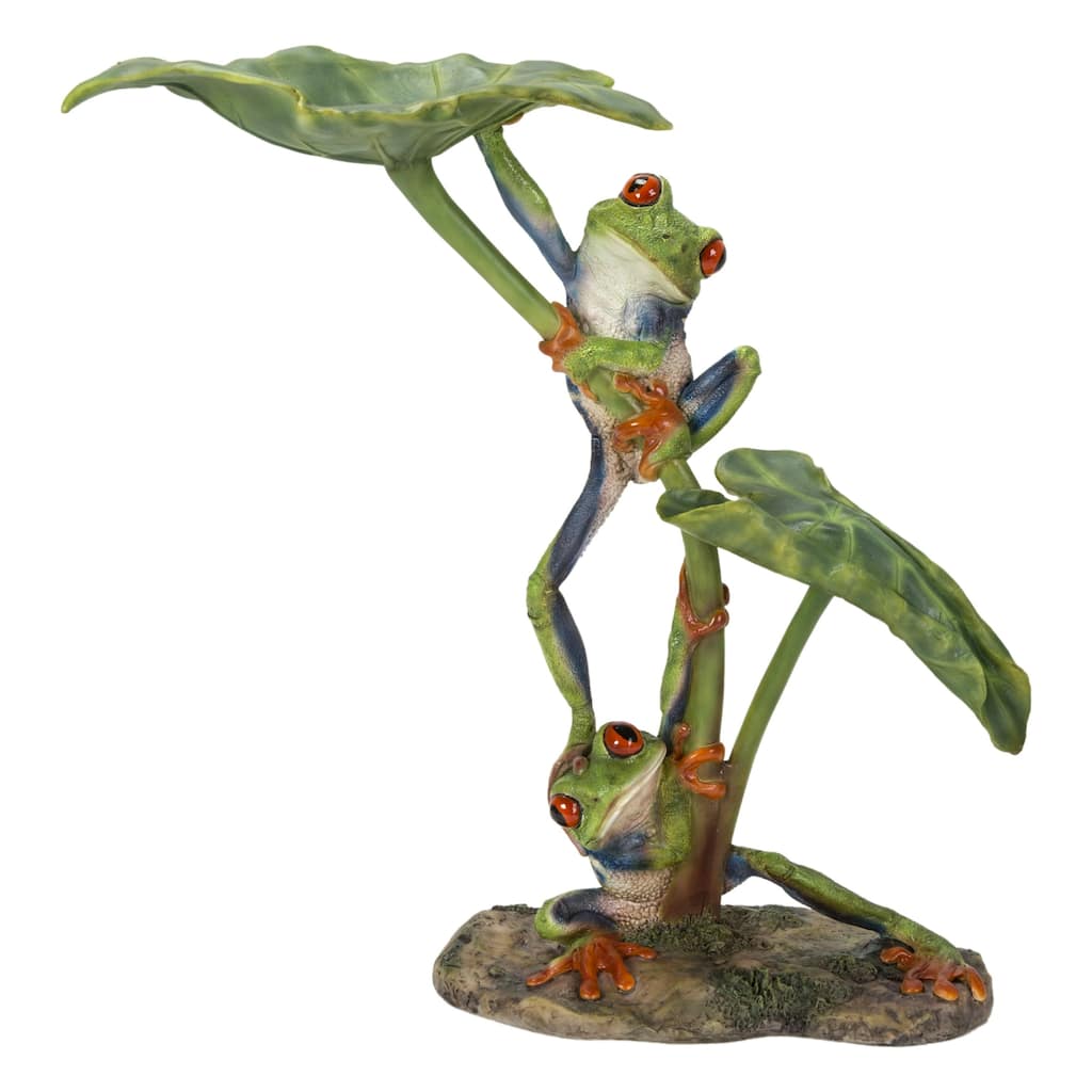 11.75" Tree Frog on Lotus Leaf Outdoor Garden Statue