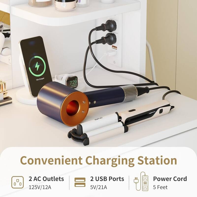 2 Drawers Dressing Table, Makeup Vanity Desk with Mirror and Lights for Bedroom