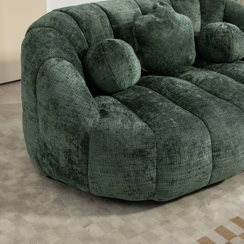 Chenille Upholstered Bean Bag Chair, Lazy Floor Sofa with Foam Filler, Fluffy Bean Bag Sofa with 3 Pillows & High Backrest