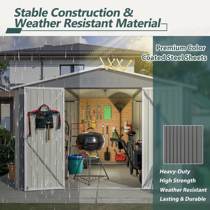 10' x 10' Outdoor Metal Storage Shed, Heavy-Duty Frame with Lockable Double Doors, All-Weather Garden Tool Shed