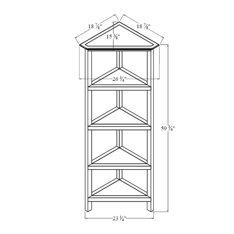Edenton Tall Wood Corner Bookcase with 4 Shelves, Walnut