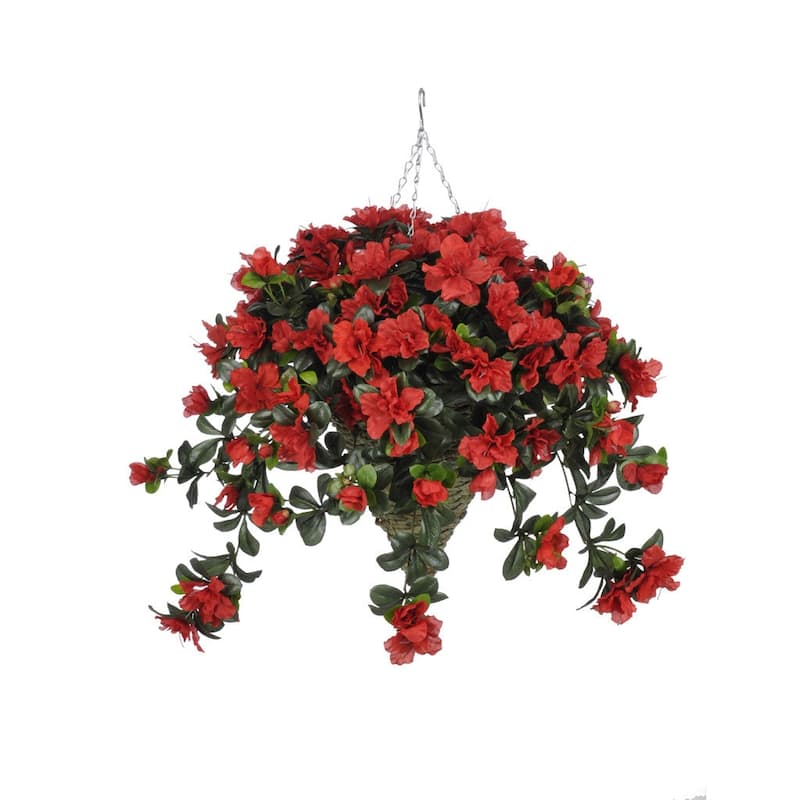Faux Red Azalea Hanging Basket