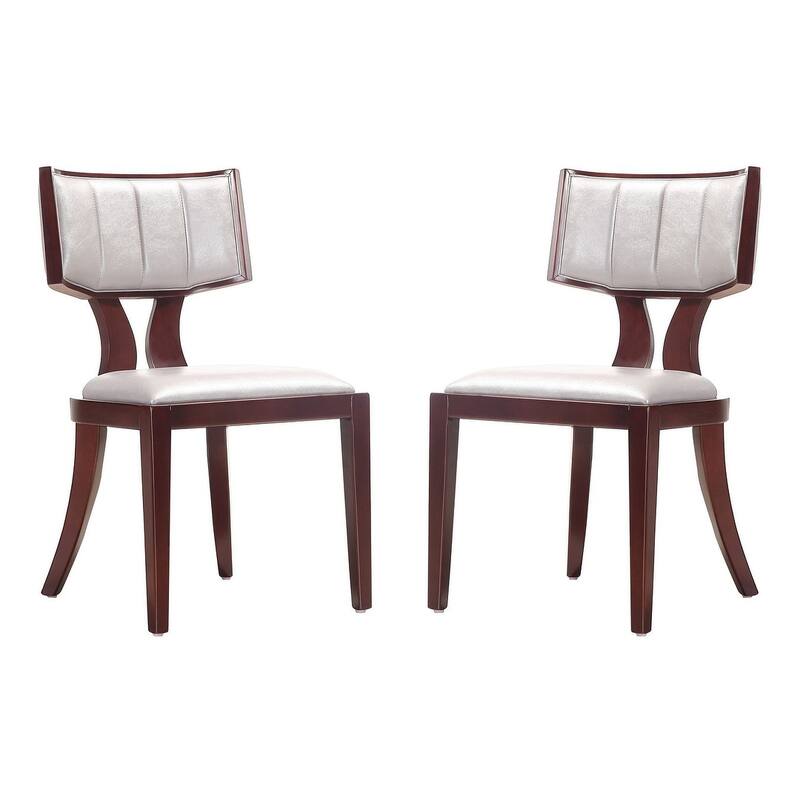 Pulitzer Pearl White and Walnut Faux Leather Dining Chair (Set of Two) - Silver