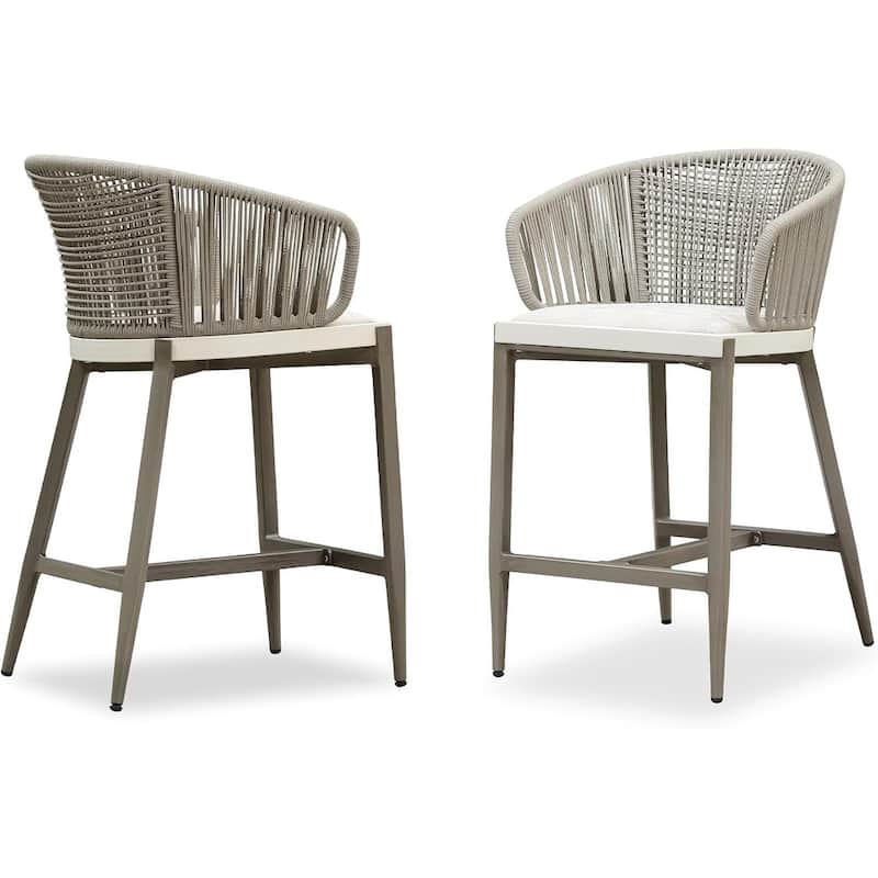 PURPLE LEAF Outdoor Bar Stools Set of 2 Patio Metal Modern Wicker Bar Chairs Woven Aluminum Barstools - N/A - Champagne-counter stool