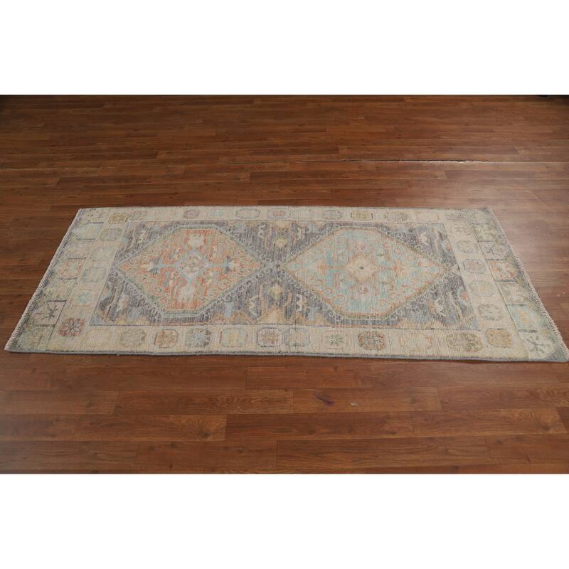 Hand Knotted Oriental 100% Wool Carpet Transitional Geometric Greys & Charcoal Oushak Area Rug - 6' 3'' X 2' 8''
