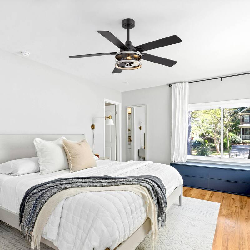 52-inch Reversible 5-Blade Caged Ceiling Fan with Remote and Light Kit