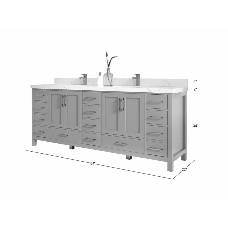 Willow Collection 84 in. W x 22 in. D Malibu Double Sink Bathroom Vanity with Countertop