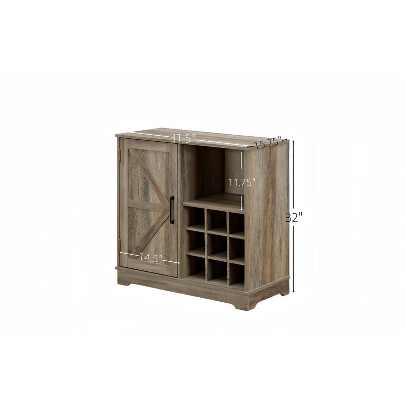 Buffet Sideboard Cabinet with Barn Door, Wine Bar Cabinet with Detachable Wine Rack, Storage Cabinet with Adjustable Shelves
