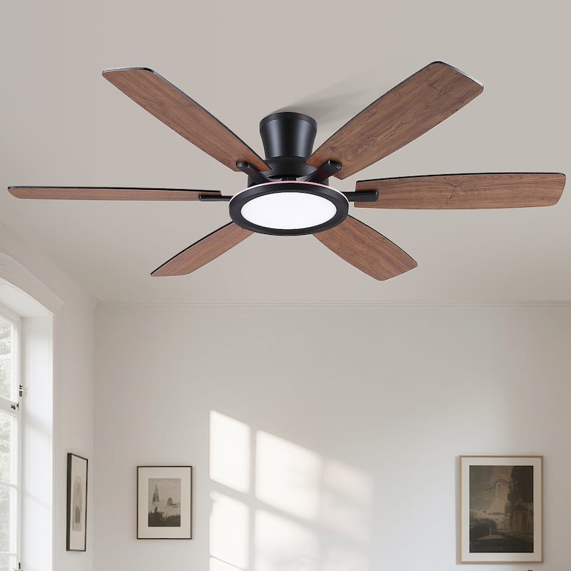 52/54 Inch Flush Mount Low Profile Ceiling Fan with Light,Remote and App Control