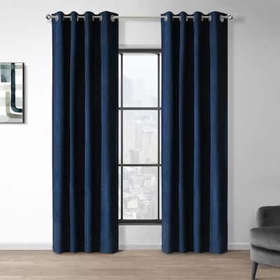 Chenille 100% Blackout Grommet Single Curtain Panel in Dark Navy
