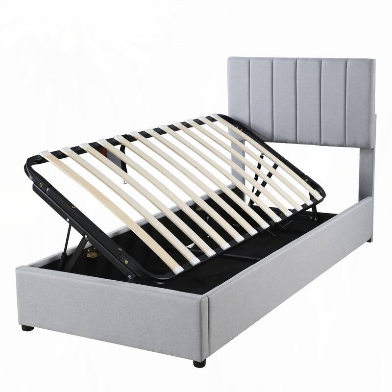 Twin Size Upholstered Platform Bed with a Hydraulic Storage System, Gray