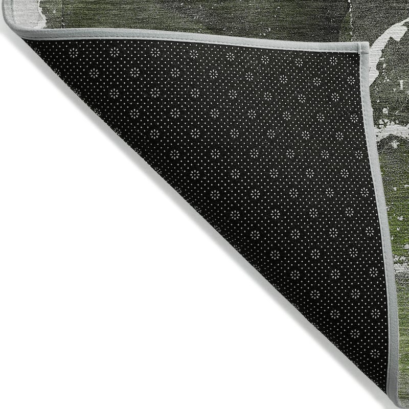 Machine Washable Indoor/ Outdoor Chantille Abstract Green Rug
