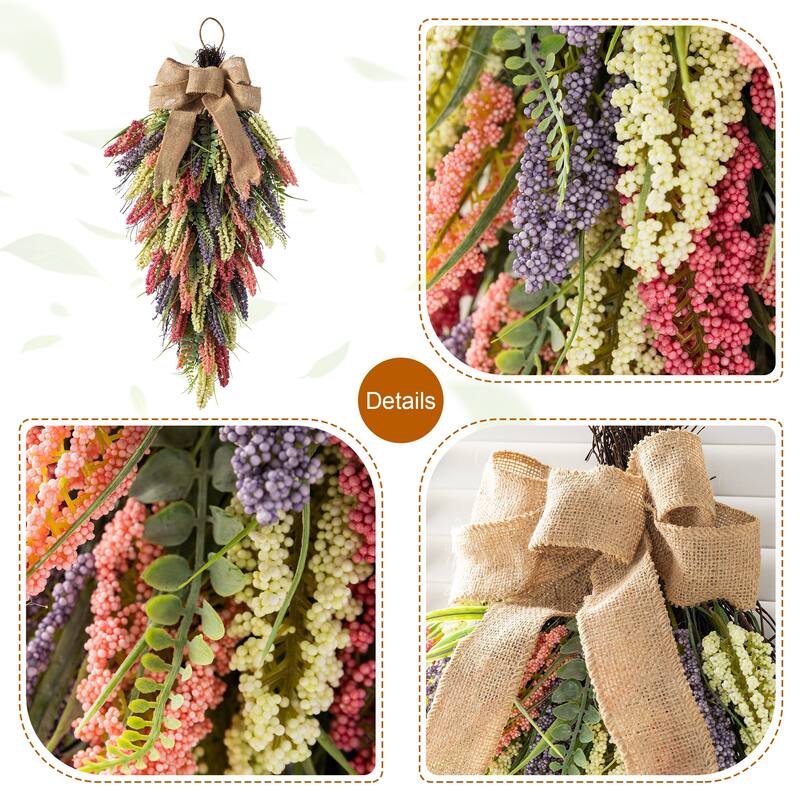 Glitzhome Pink, Purple & Yellow Mixed Heather Wreath Teardrop Garland