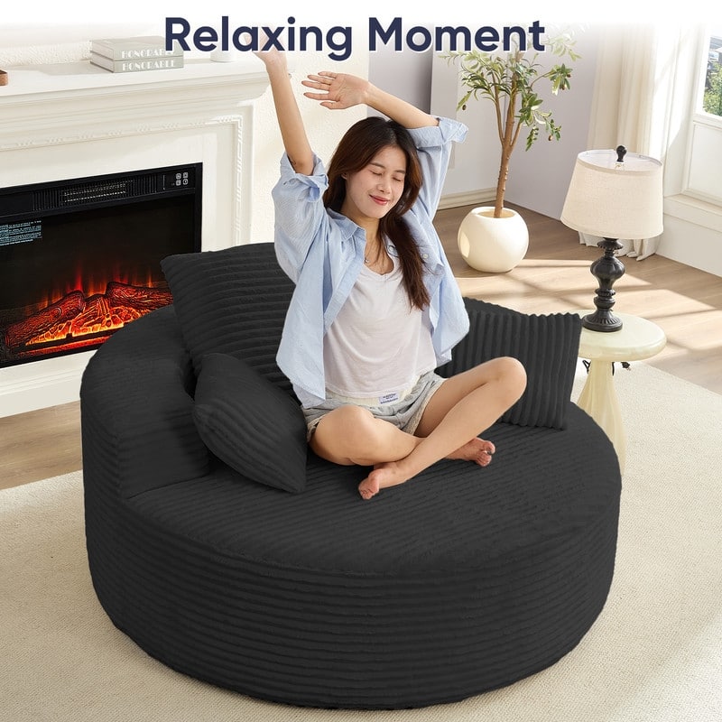Corduroy Lazy Sofa Bean Bag Chair,Sponge Chaise Lounge Chair Indoor,Modern Sleeper Chair for Living Room Bedroom Office