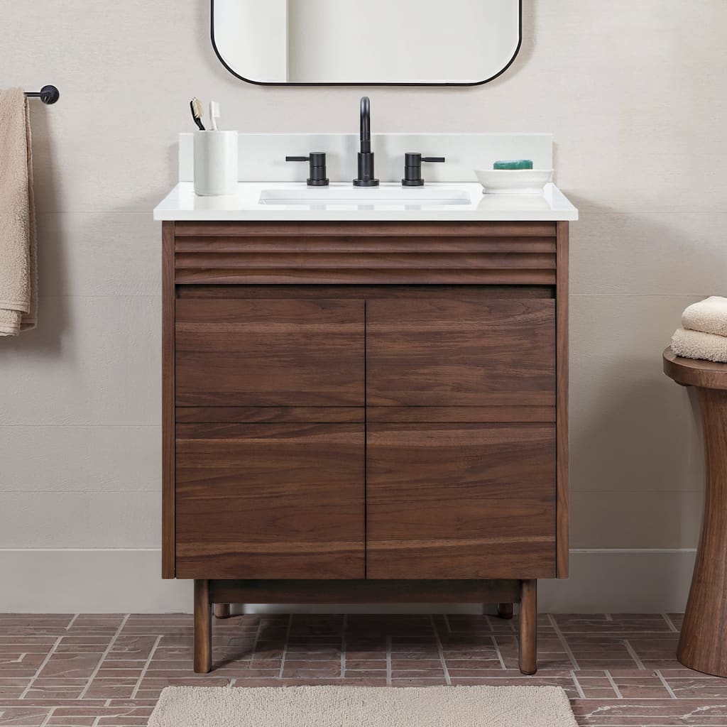 Avanity Carina Bathroom Vanity in Coffee Teak with White Engineered Stone Top