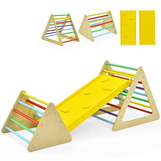 3 in 1 Kids Climbing Ladder Set of 2 Triangle Climbers with Ramp for Sliding - 43" x 19" x 3" (L x W x H)