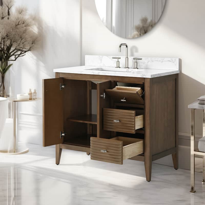 Vanity Art 36" Single Sink Bathroom Vanity Cabinet with Engineered Marble Countertop