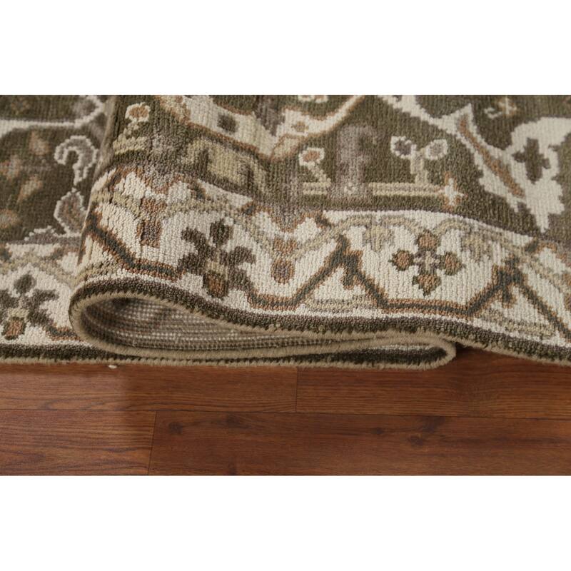 Green Oushak Oriental Runner Rug Hand-Knotted Transitional Wool Carpet - 2'6"x 9'8"