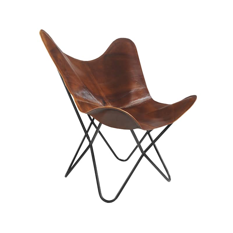 Sevita Brown Leather Butterfly Chair - 37" L x 27" W x 16" D