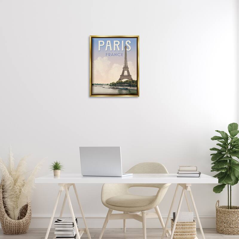 Stupell Paris Tower Landmark Framed Floater Canvas Wall Art Design By Victoria Barnes