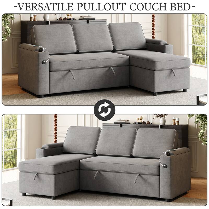 MH85.8" Sleeper Sofa, Sofa Bed - 2 in 1 Pull Out Sofa Bed with Storage Sofa with Charging Port