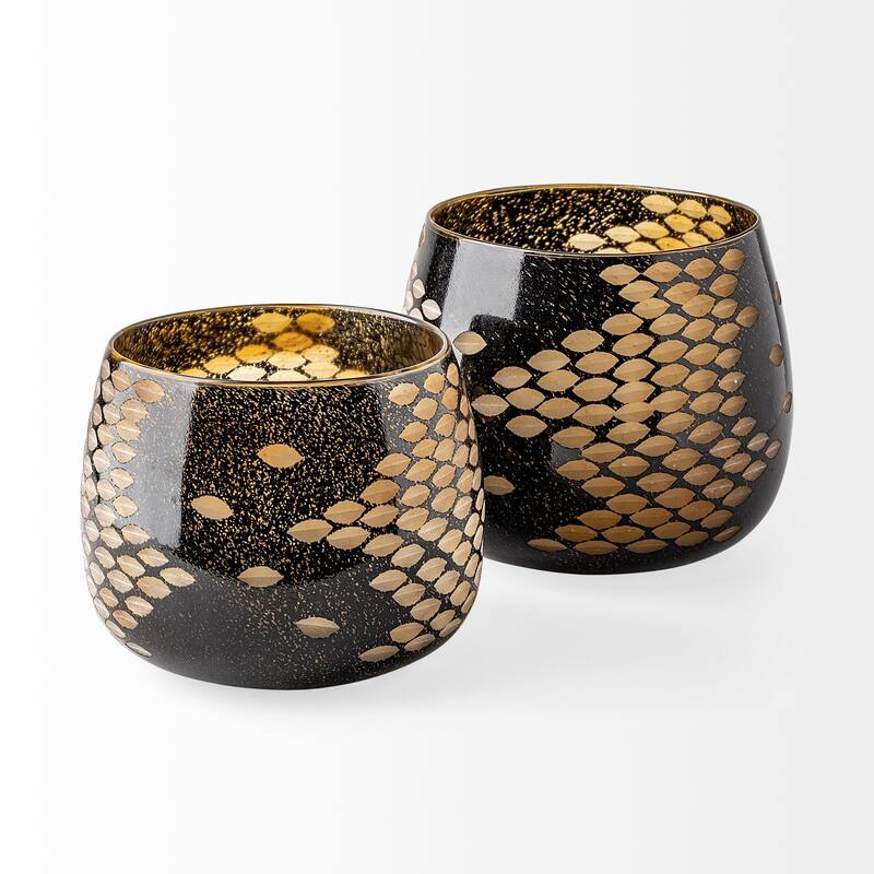 Black and Gold Artisan Bubble Glass Vase