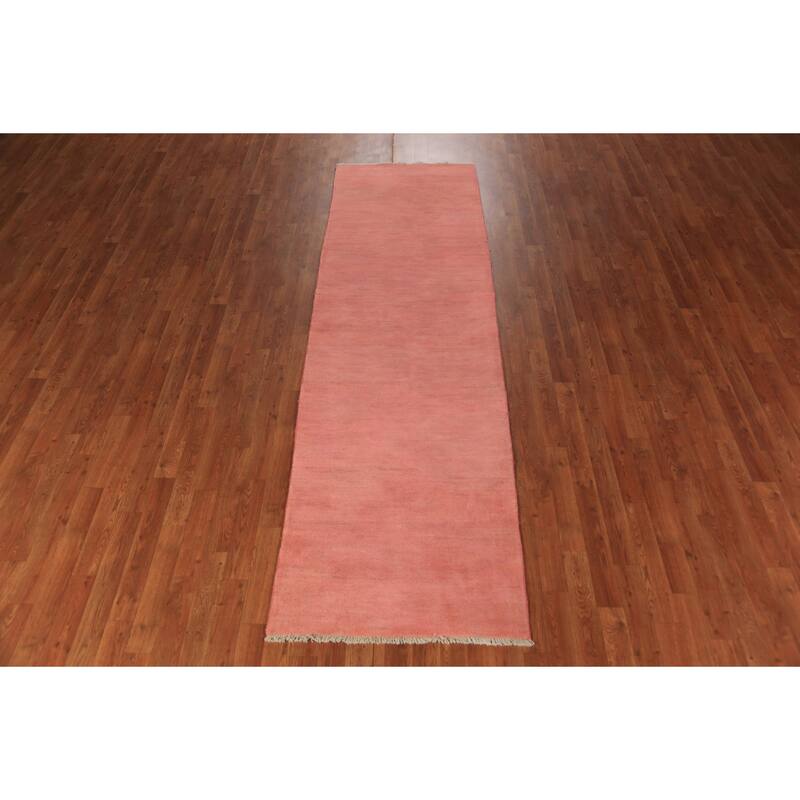 Light Pink Modern Gabbeh Runner Rug Hand-Knotted Wool Carpet - 2'10" x 9'8"