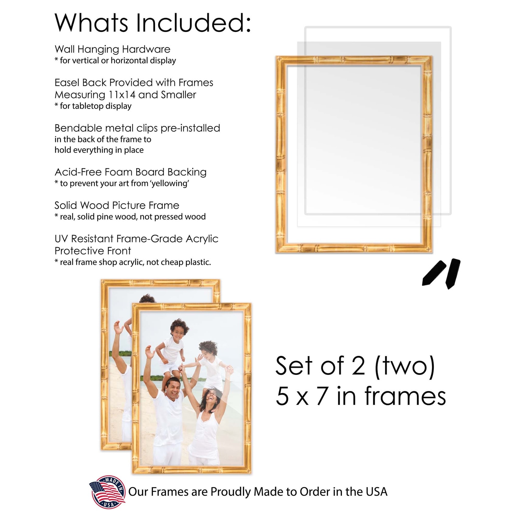 5x7 Gold Bamboo Picture Frame Set Pack of 2 5x7 Wood Picture