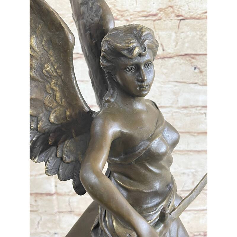 Winged Angel Warrior Goddess Nike Victory Bronze Statue Sculpture Marble Base